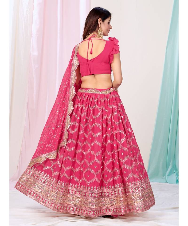 Bubblegum Pink Sequence Embroidered Georgette Lehenga Choli