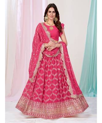 Bubblegum Pink Sequence Embroidered Georgette Lehenga Choli 7