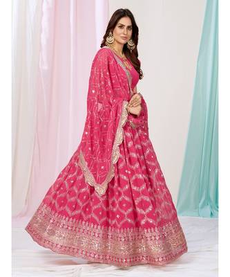 Bubblegum Pink Sequence Embroidered Georgette Lehenga Choli 8