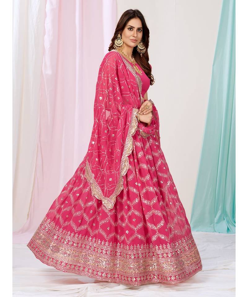 Bubblegum Pink Sequence Embroidered Georgette Lehenga Choli