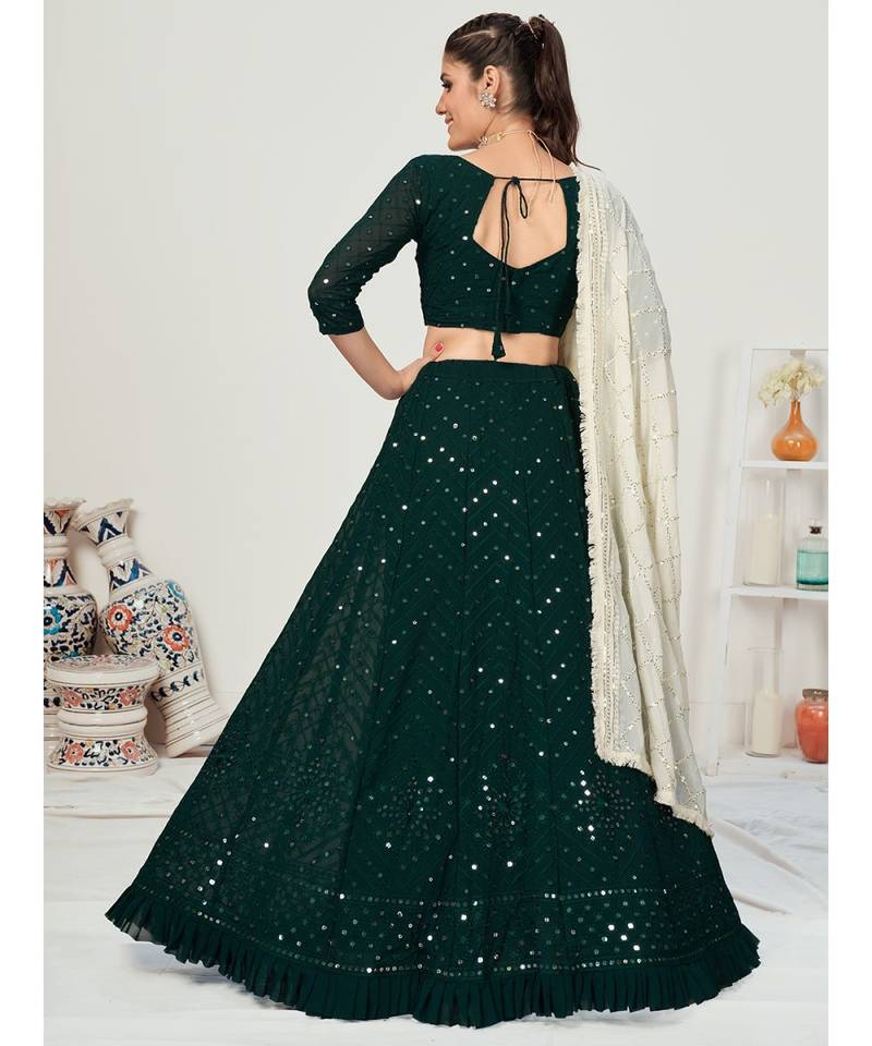 Bottle Green Georgette Lehenga Choli With Contrast Dupata