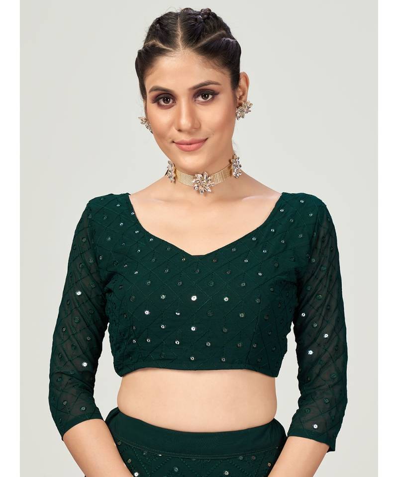 Bottle Green Georgette Lehenga Choli With Contrast Dupata