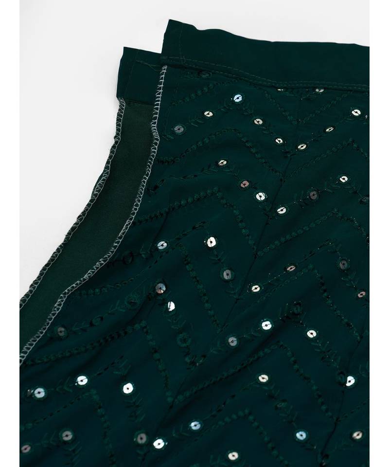 Bottle Green Georgette Lehenga Choli With Contrast Dupata