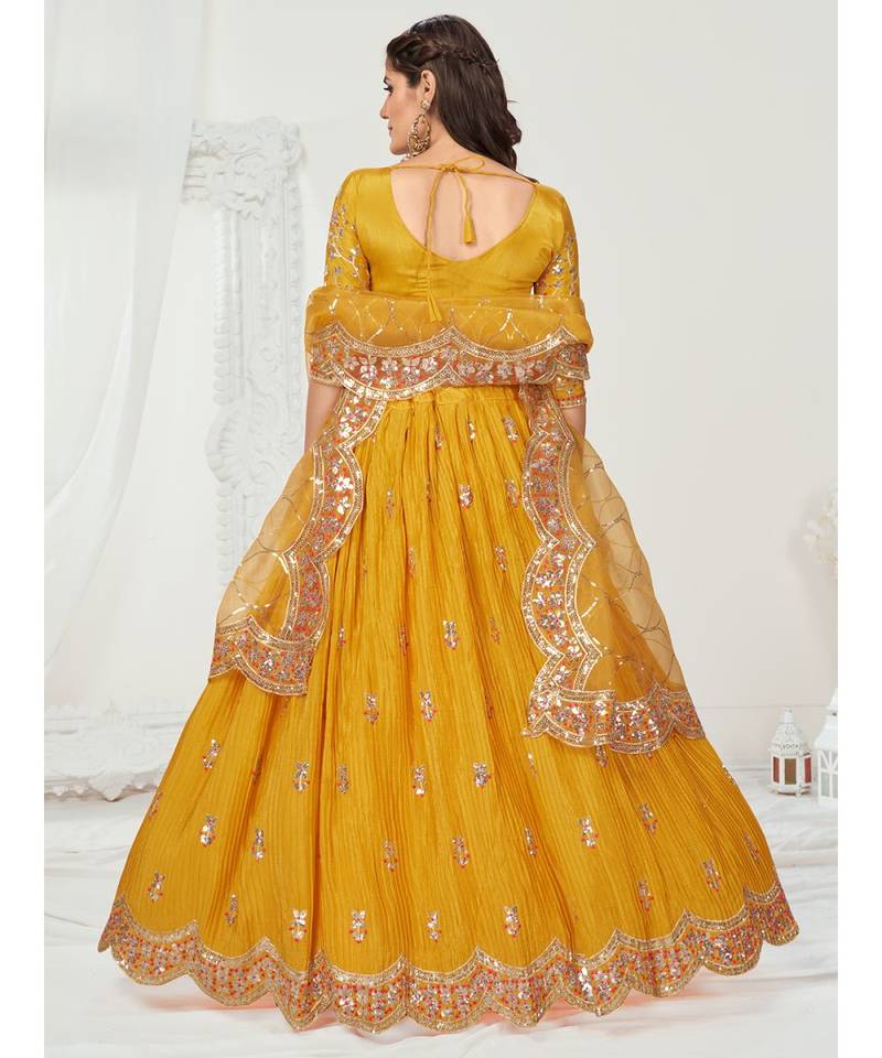 Sunshine Yellow Georgette Pleated Worked Lehenga Choli