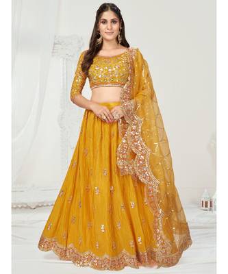 Sunshine Yellow Georgette Pleated Worked Lehenga Choli 4