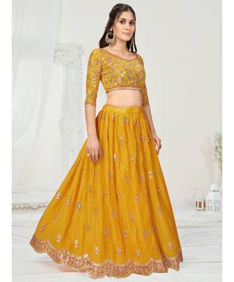 Sunshine Yellow Georgette Pleated Worked Lehenga Choli 5