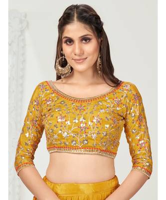 Sunshine Yellow Georgette Pleated Worked Lehenga Choli 6