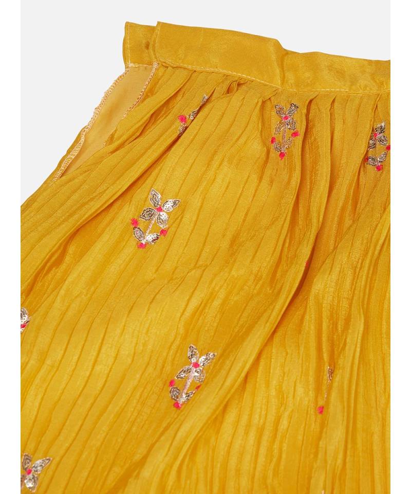 Sunshine Yellow Georgette Pleated Worked Lehenga Choli