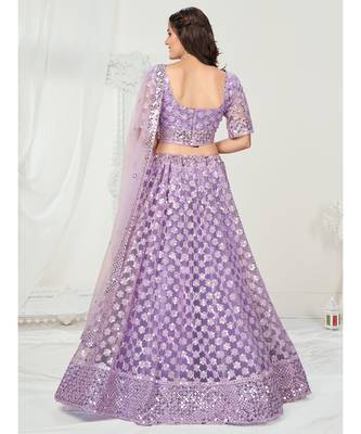 Pale Lavender Soft Net Sequence Embroidered Lehenga Choli 3