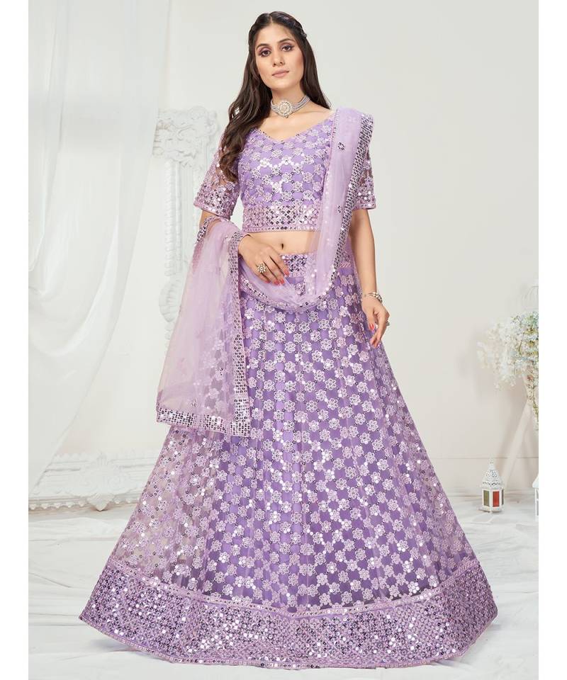 Pale Lavender Soft Net Sequence Embroidered Lehenga Choli