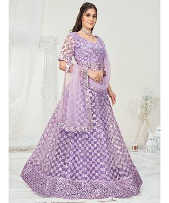 Pale Lavender Soft Net Sequence Embroidered Lehenga Choli 1