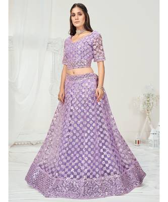 Pale Lavender Soft Net Sequence Embroidered Lehenga Choli 5