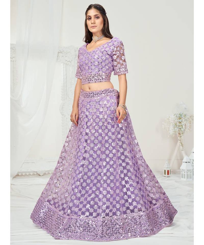 Pale Lavender Soft Net Sequence Embroidered Lehenga Choli