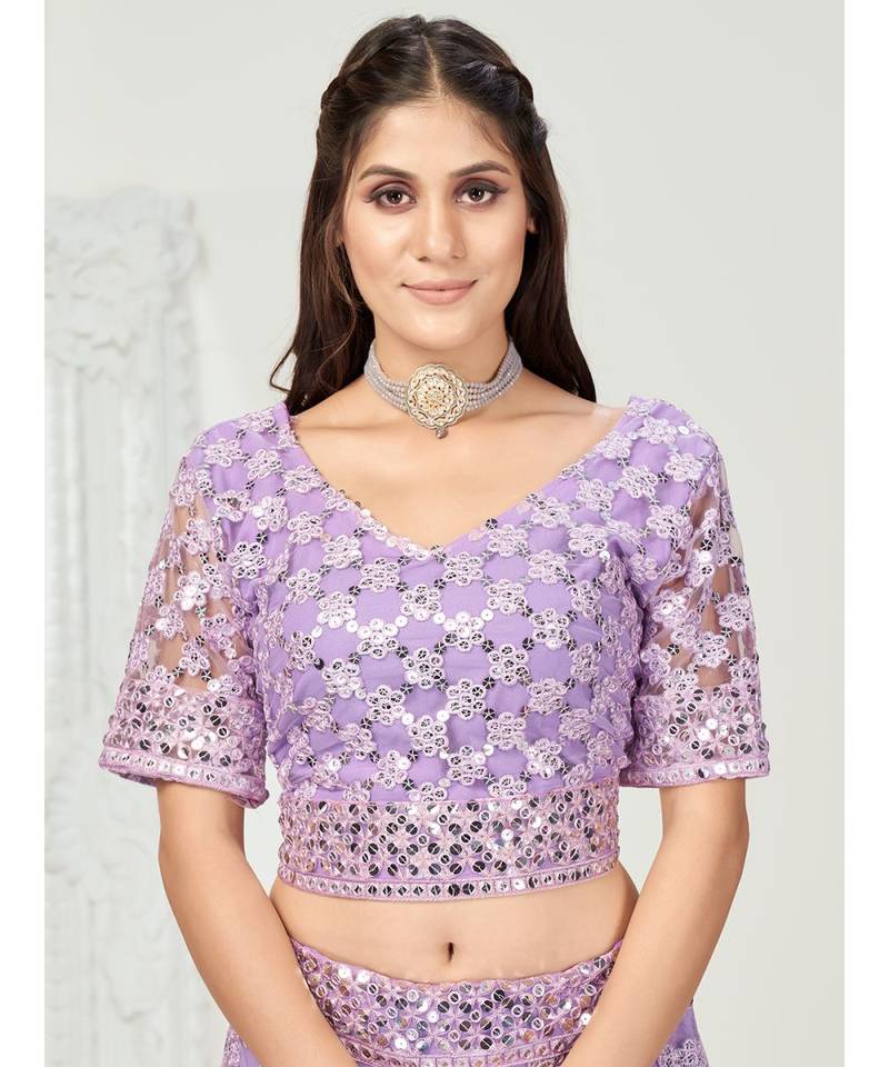 Pale Lavender Soft Net Sequence Embroidered Lehenga Choli