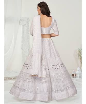 Ice White Poly Chinon Chiffon Luxurious Lehenga Choli 3