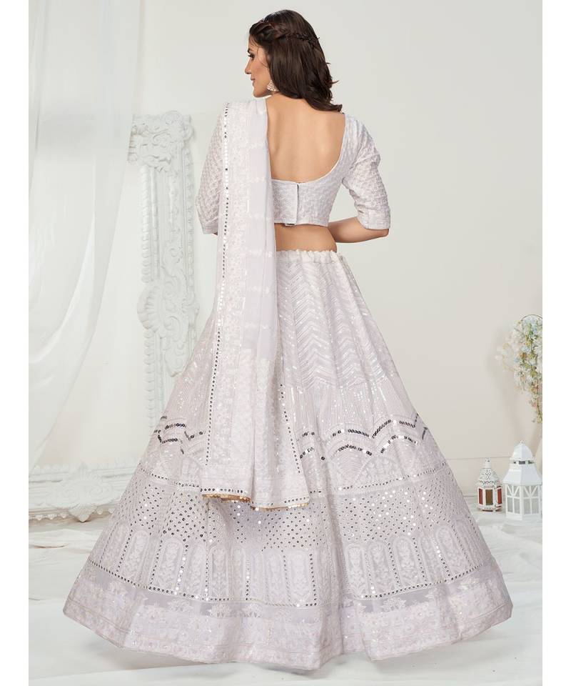 Ice White Poly Chinon Chiffon Luxurious Lehenga Choli