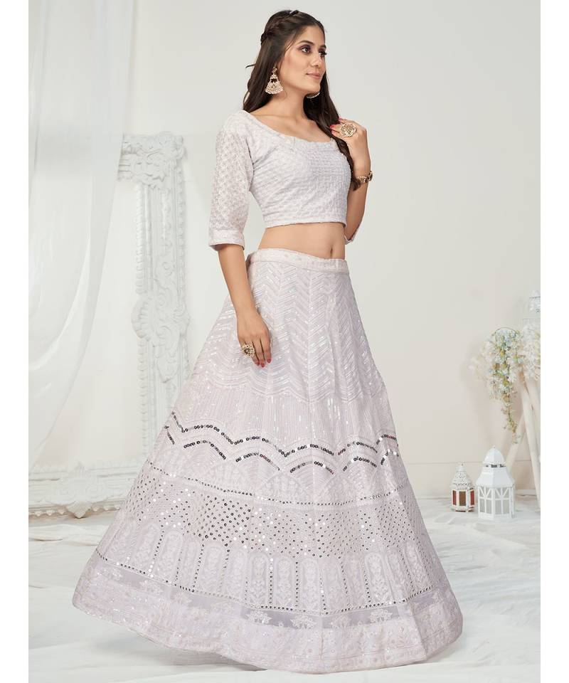 Ice White Poly Chinon Chiffon Luxurious Lehenga Choli