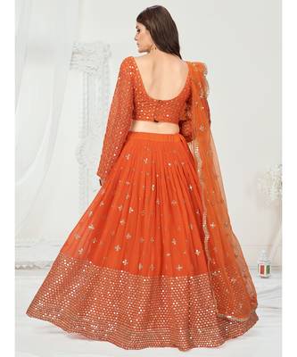 Melon Orange Poly Georgette Gota Patti Worked Lehenga Choli 3