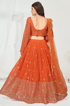 Melon Orange Poly Georgette Gota Patti Worked Lehenga Choli