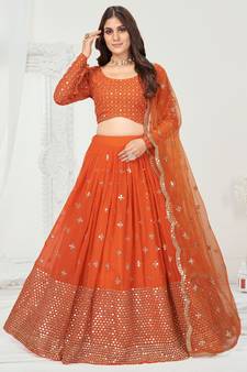 Melon Orange Poly Georgette Gota Patti Worked Lehenga Choli