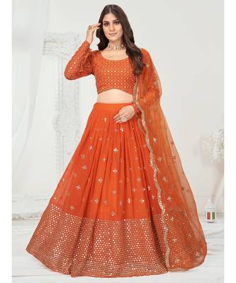 Melon Orange Poly Georgette Gota Patti Worked Lehenga Choli 1