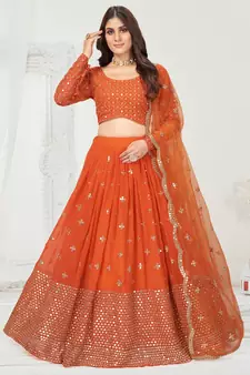 Melon Orange Poly Georgette Gota Patti Worked Lehenga Choli