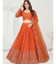 Melon Orange Poly Georgette Gota Patti Worked Lehenga Choli