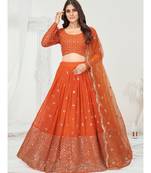 Melon Orange Poly Georgette Gota Patti Worked Lehenga Choli