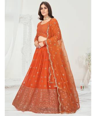 Melon Orange Poly Georgette Gota Patti Worked Lehenga Choli 4