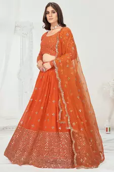Melon Orange Poly Georgette Gota Patti Worked Lehenga Choli
