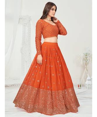 Melon Orange Poly Georgette Gota Patti Worked Lehenga Choli 5