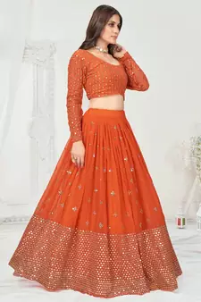 Melon Orange Poly Georgette Gota Patti Worked Lehenga Choli