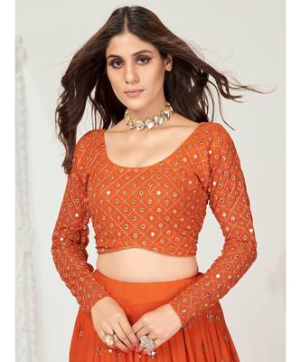 Melon Orange Poly Georgette Gota Patti Worked Lehenga Choli 6