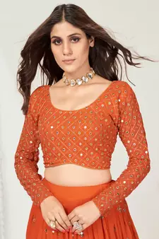 Melon Orange Poly Georgette Gota Patti Worked Lehenga Choli