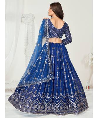 Royal Blue Dazzling Multi Worked Georgette Lehenga Choli 3