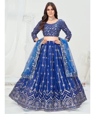 Royal Blue Dazzling Multi Worked Georgette Lehenga Choli 4