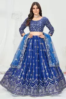 Royal Blue Dazzling Multi Worked Georgette Lehenga Choli