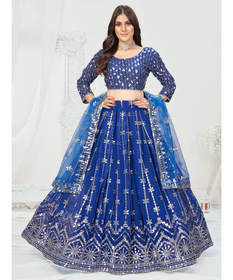 Royal Blue Dazzling Multi Worked Georgette Lehenga Choli