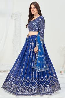 Royal Blue Dazzling Multi Worked Georgette Lehenga Choli
