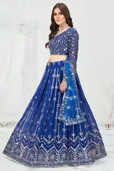 Royal Blue Dazzling Multi Worked Georgette Lehenga Choli