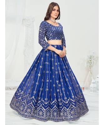 Royal Blue Dazzling Multi Worked Georgette Lehenga Choli 5