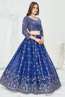 Royal Blue Dazzling Multi Worked Georgette Lehenga Choli
