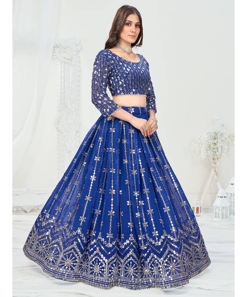 Royal Blue Dazzling Multi Worked Georgette Lehenga Choli