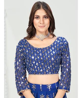 Royal Blue Dazzling Multi Worked Georgette Lehenga Choli 6