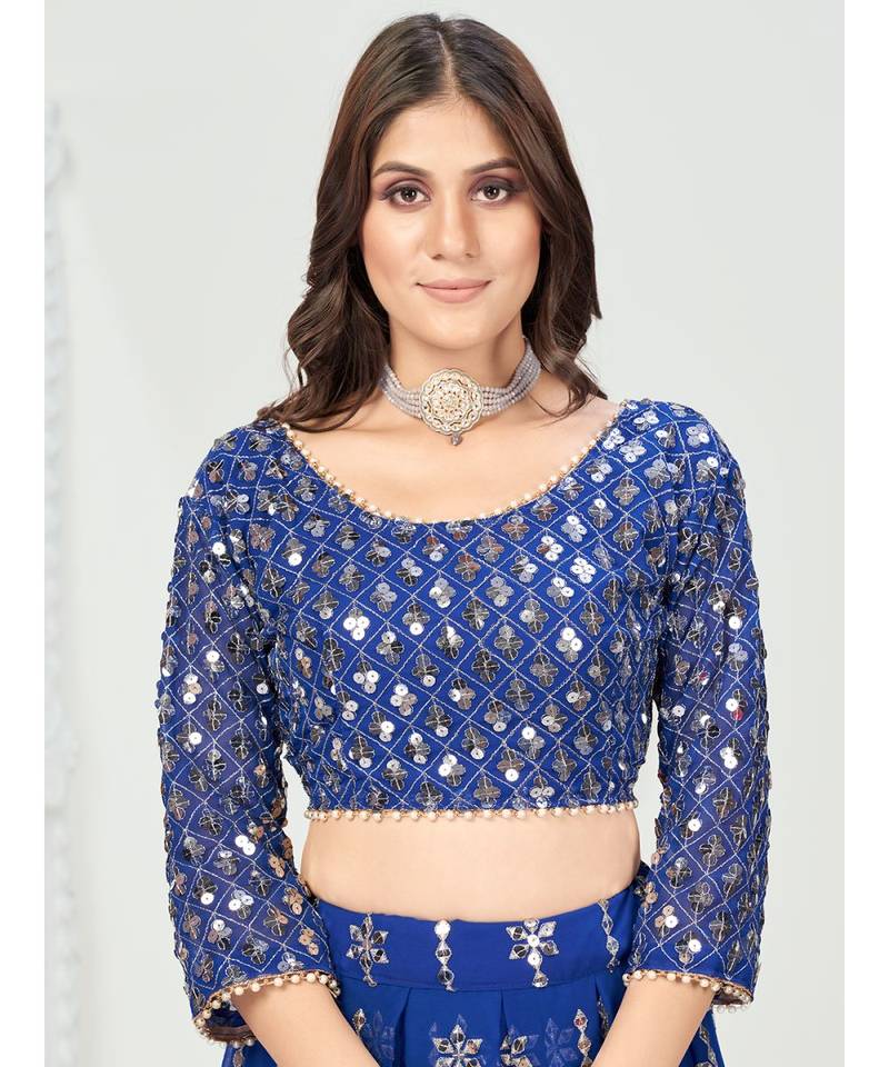 Royal Blue Dazzling Multi Worked Georgette Lehenga Choli