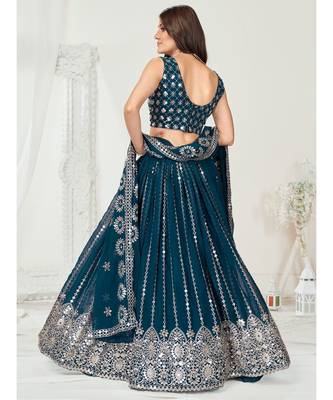 Rama Blue Golden Thread Georgette Lehenga Choli 3