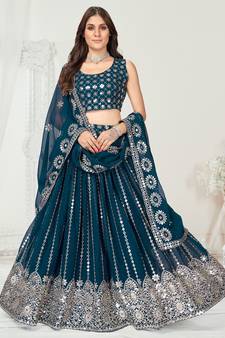 Rama Blue Golden Thread Georgette Lehenga Choli