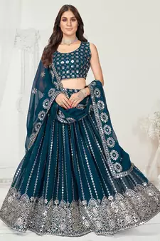 Rama Blue Golden Thread Georgette Lehenga Choli