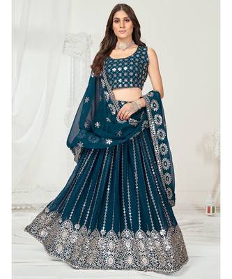Rama Blue Golden Thread Georgette Lehenga Choli 4