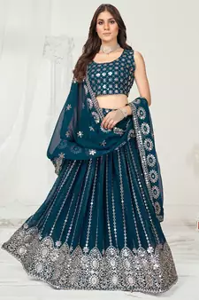 Rama Blue Golden Thread Georgette Lehenga Choli